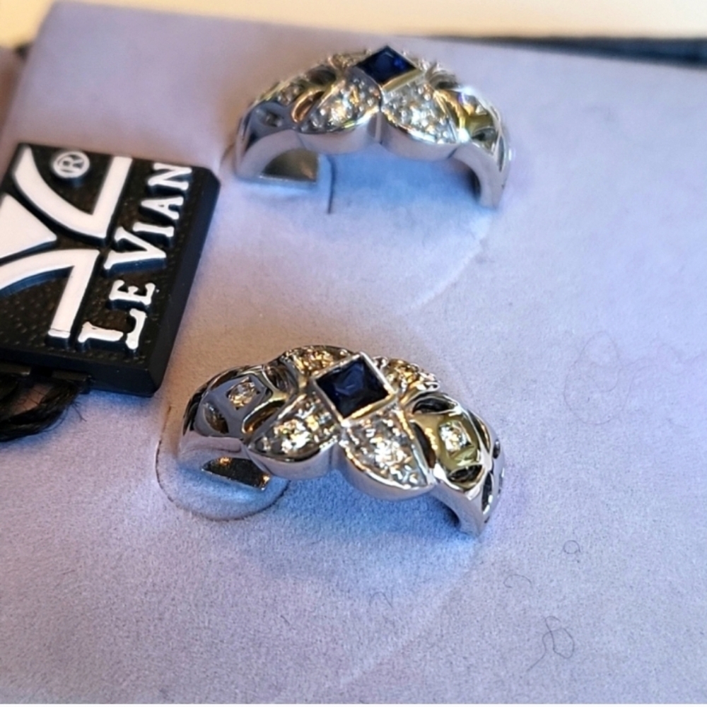 LeVian Diamond & Blue Sapphire White 14K Gold Earrings Authenticated By Poshmark - Picture 3 of 9